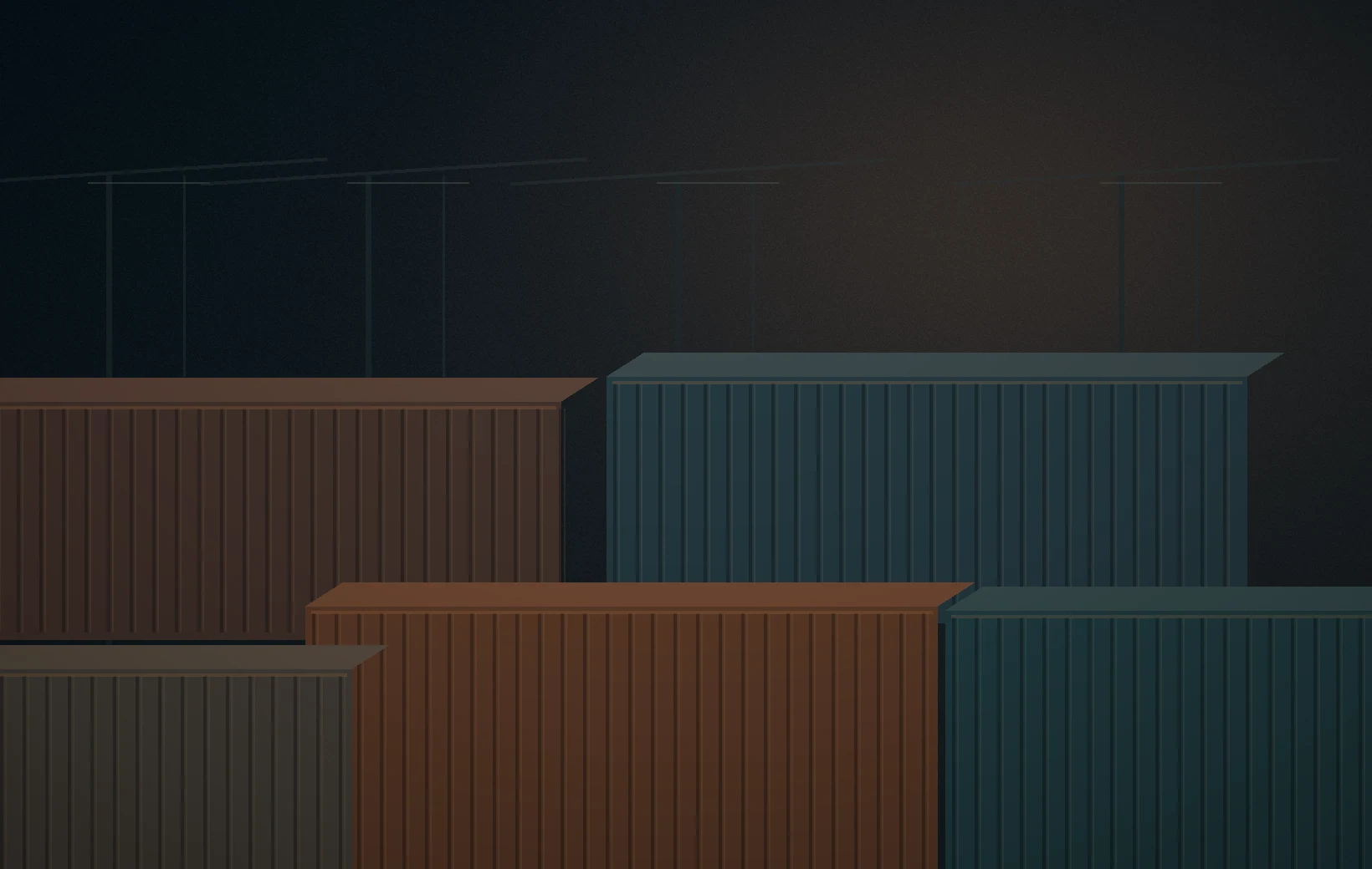 Stylized industrial cargo containers symbolizing international trade